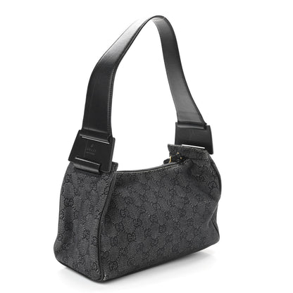 Gucci Denim Monogram GG Signature Shoulder Bag Black 3 of 11