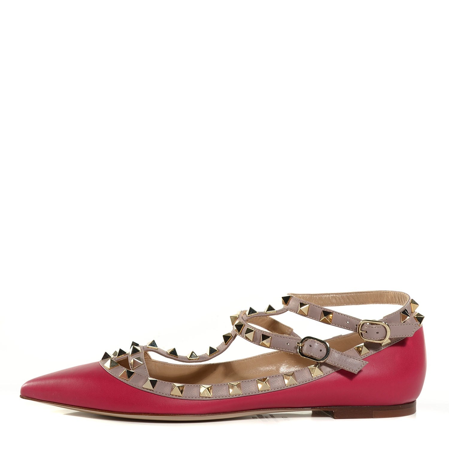 Valentino Garavani Calfskin Nappa Rockstud Cage Ballerina Flats 39.5 Cyclamin Poudre 1 of 8