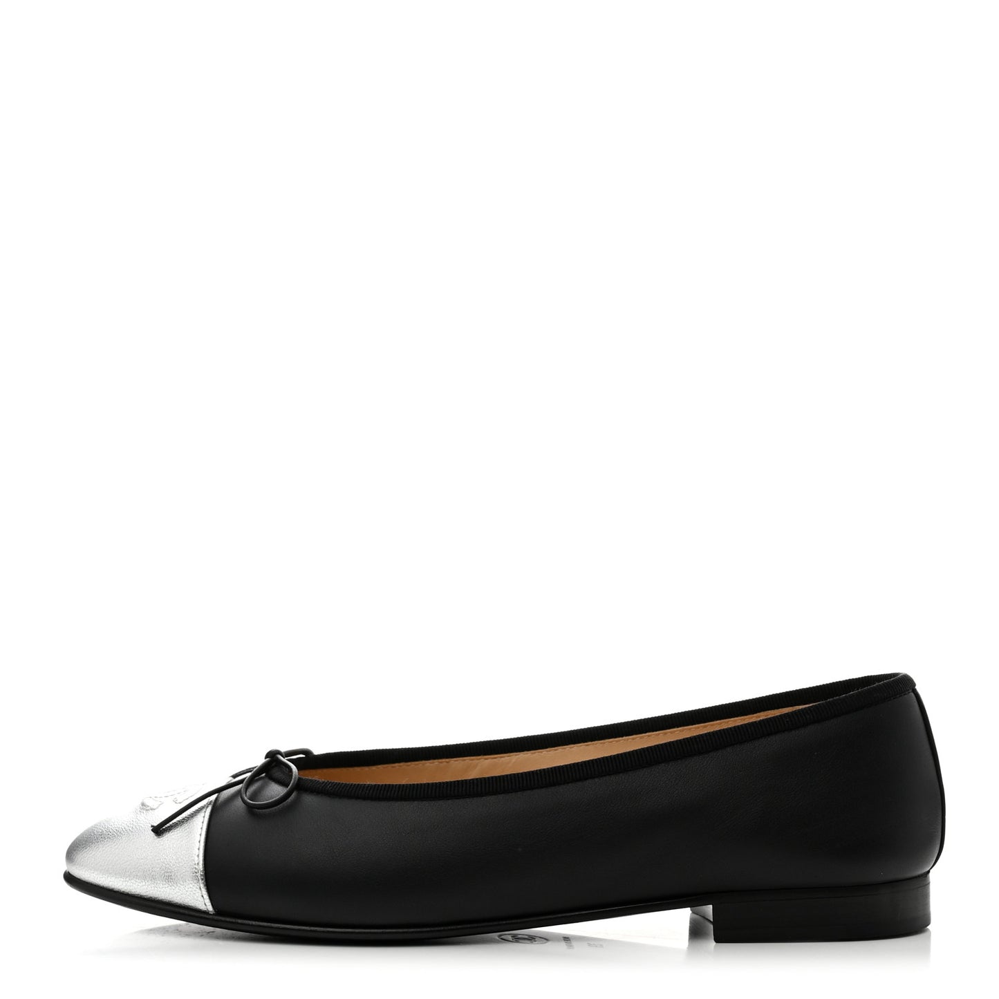 Calfskin Metallic Goatskin CC Cap Toe Ballerina Flats 39 Black Silver