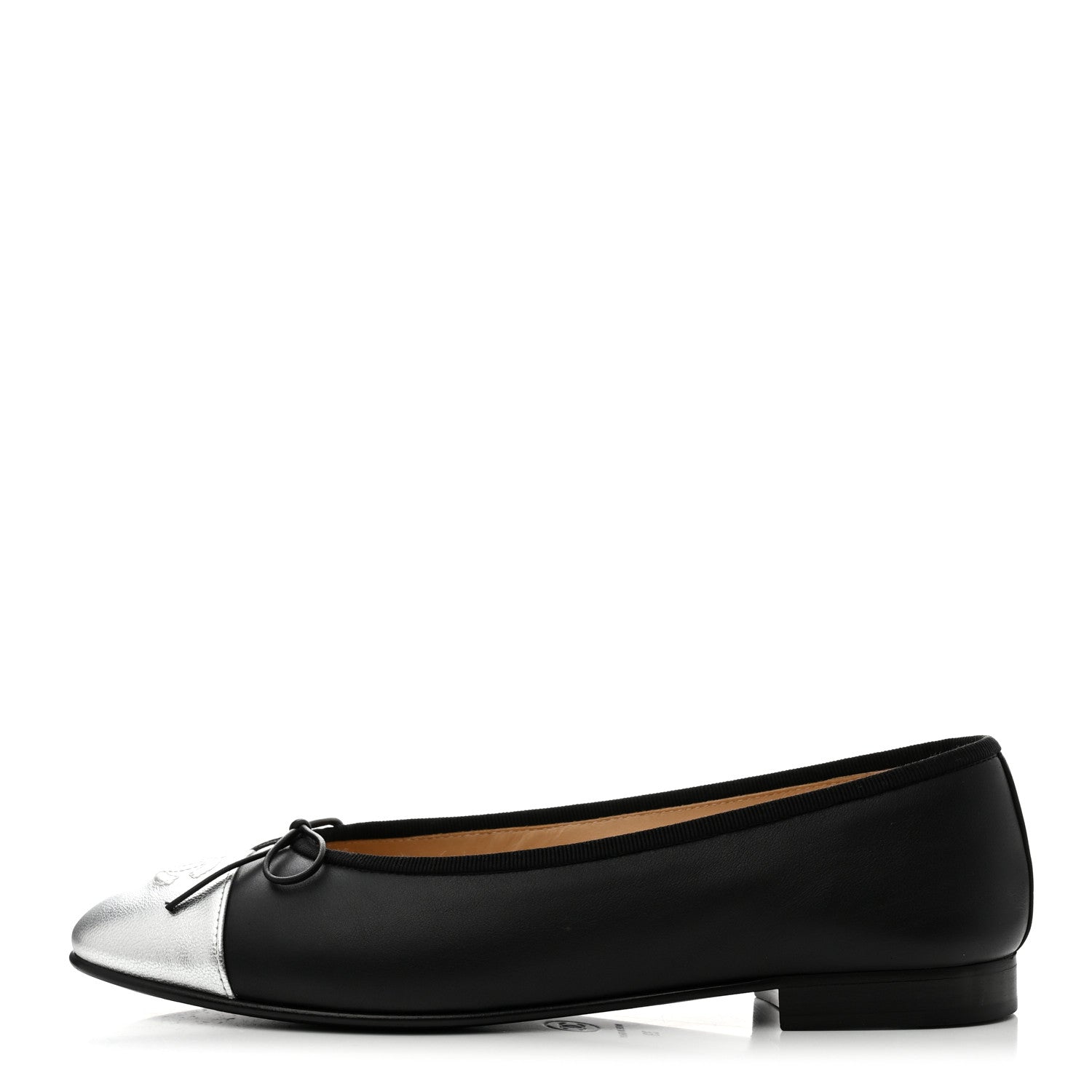 Chanel Calfskin Metallic Goatskin CC Cap Toe Ballerina Flats 39 Black Silver 1 of 9