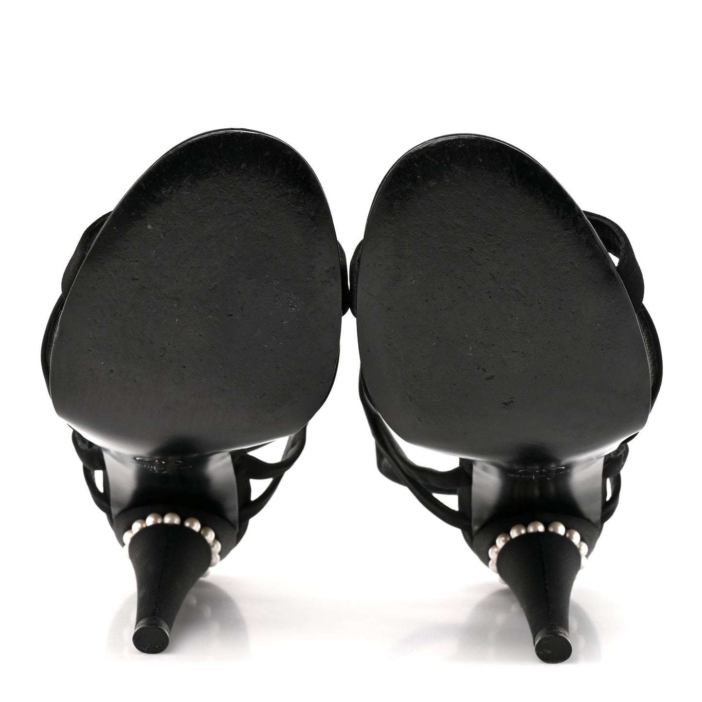 Satin Pearl Crystal Sandals 37 Black