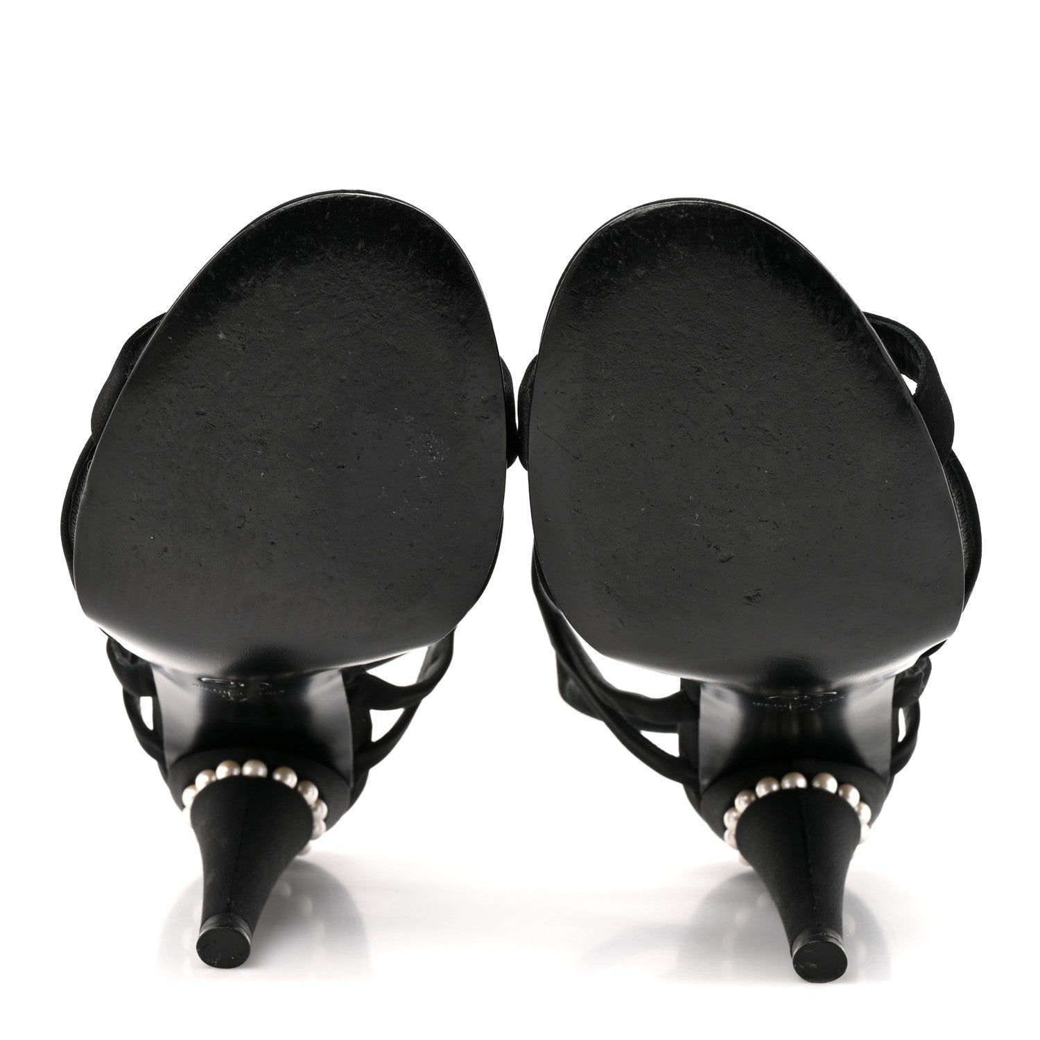 Chanel Satin Pearl Crystal Sandals 37 Black 6 of 8