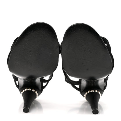 Chanel Satin Pearl Crystal Sandals 37 Black 6 of 8