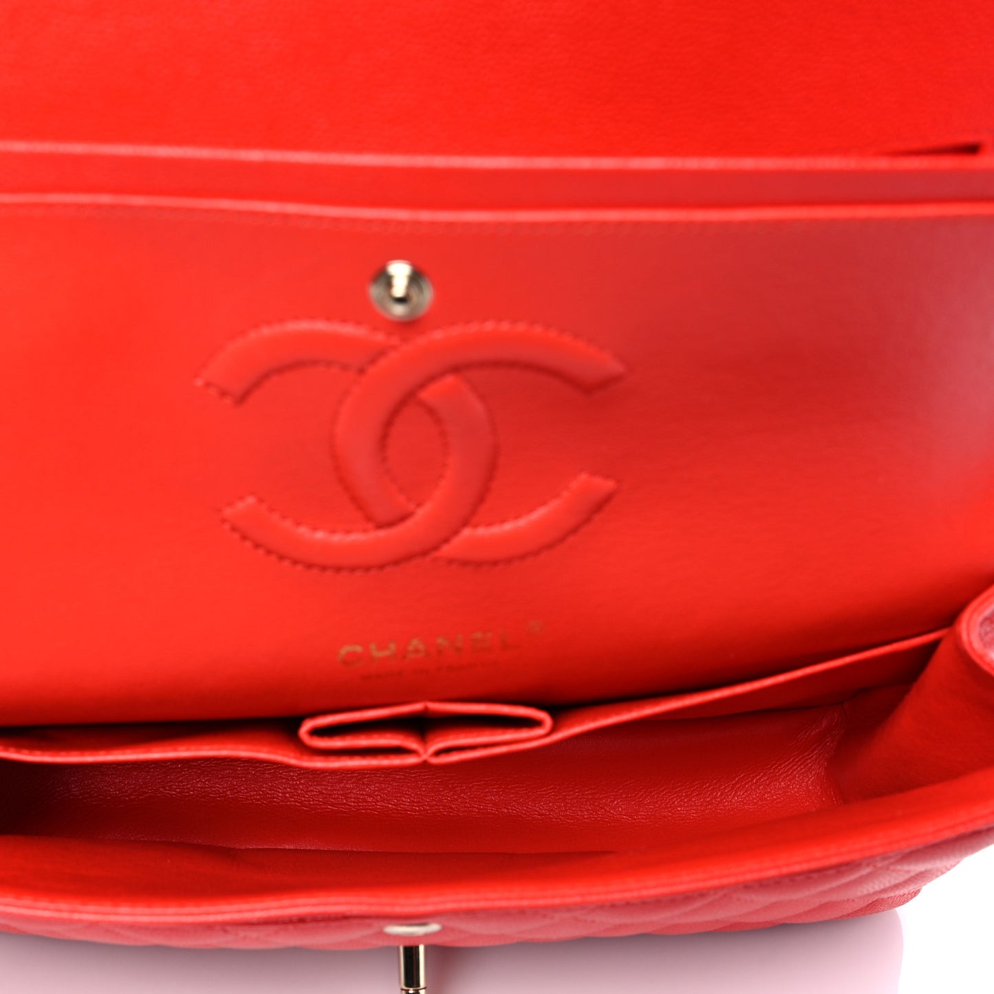 Caviar Quilted Medium Double Flap Red