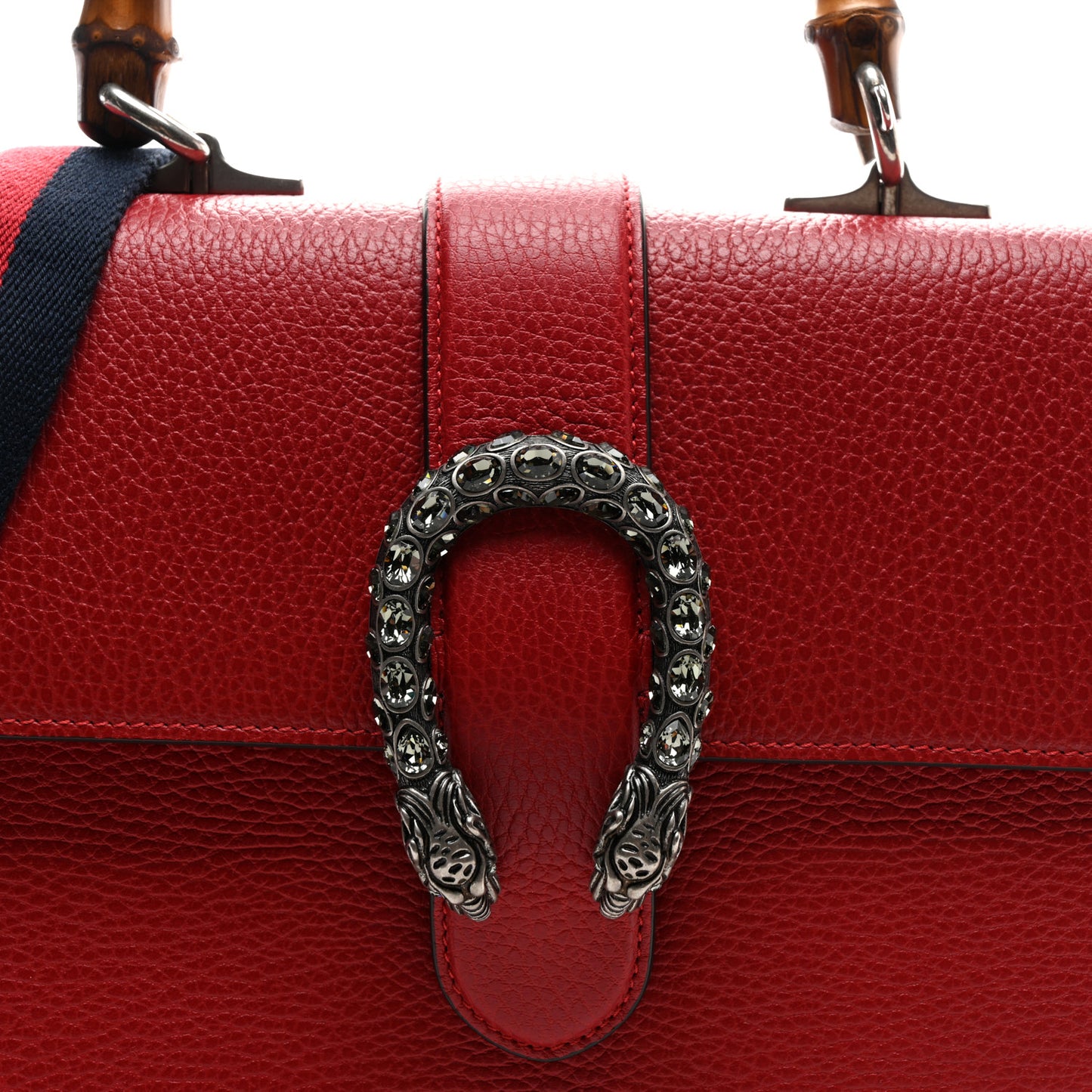 Dollar Calfskin Crystal Web Medium Dionysus Bamboo Top Handle Bag Hibiscus Red Black Diamond