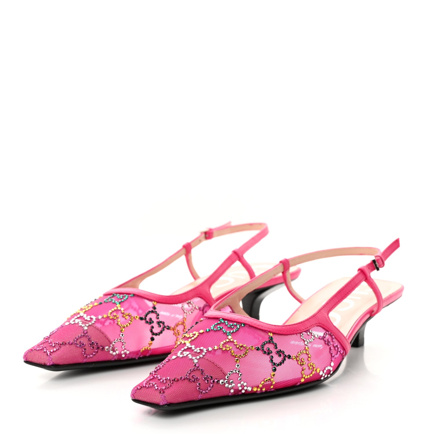 Gucci Tela Retino Nappa Charlotte Crystal GG Monogram Square G 35mm Slingback Pumps 37.5 Bright Bouganville Fairy Fucsia 3 of 8