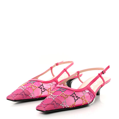 Gucci Tela Retino Nappa Charlotte Crystal GG Monogram Square G 35mm Slingback Pumps 37.5 Bright Bouganville Fairy Fucsia 3 of 8
