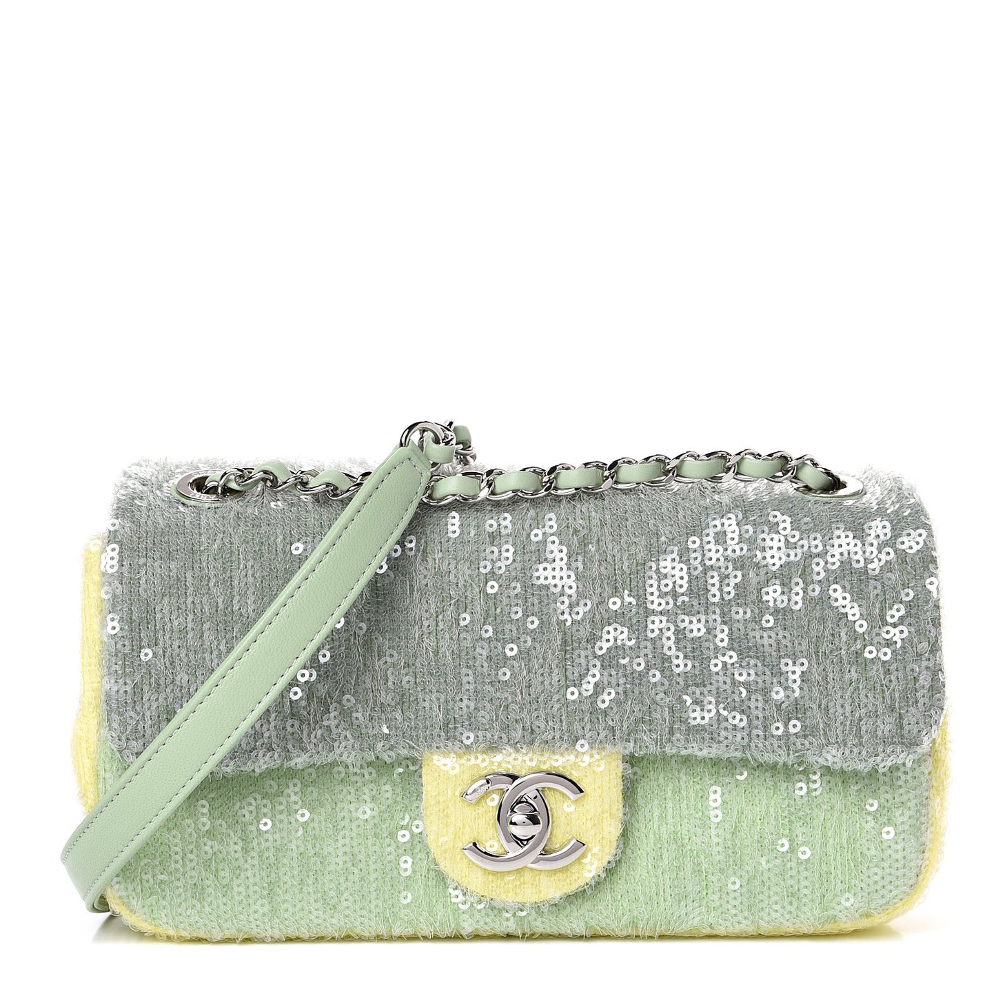 Sequin Mini Waterfall Flap Green Light Green Yellow