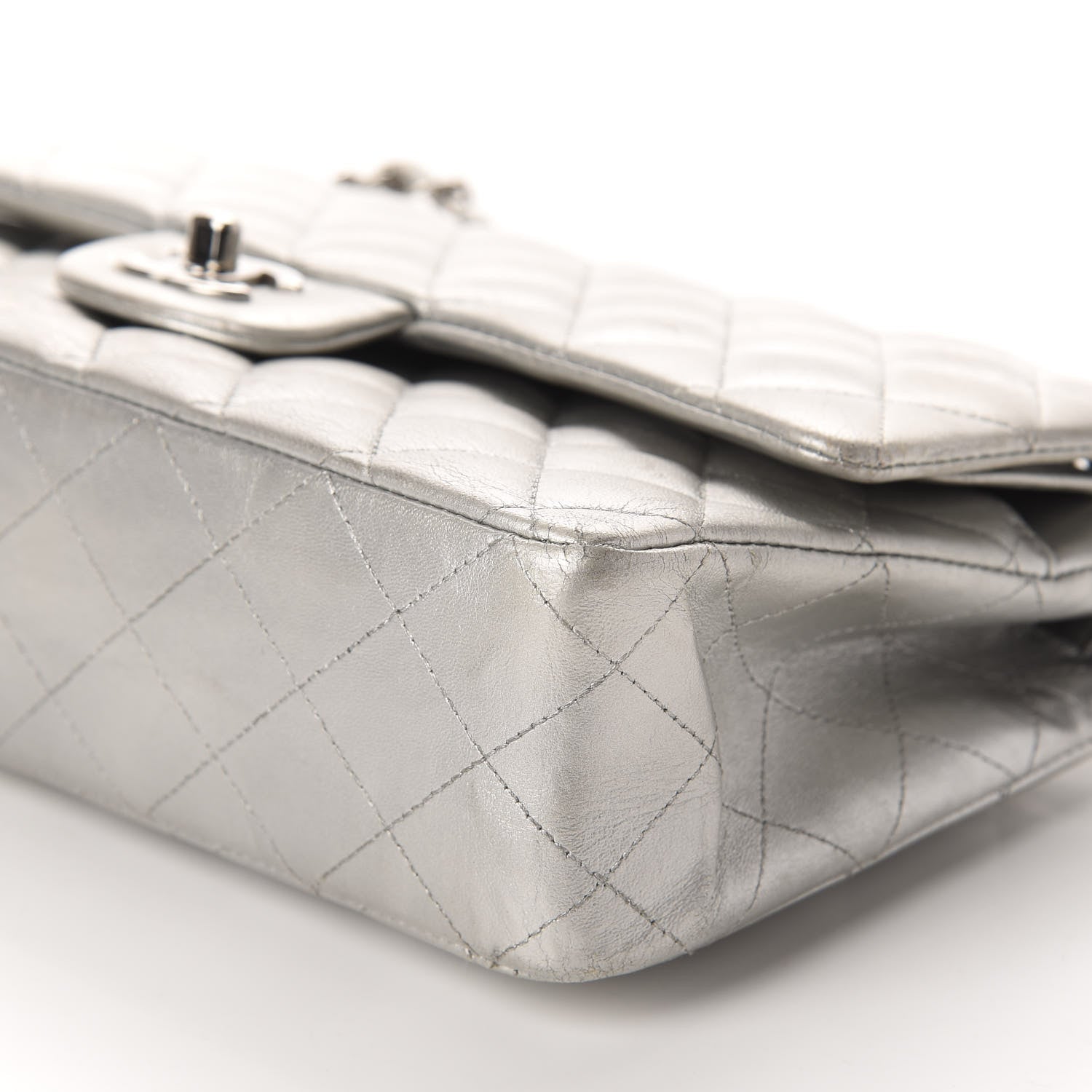 Chanel Metallic Lambskin Quilted Medium Double Flap Dark Grey 7 of 14