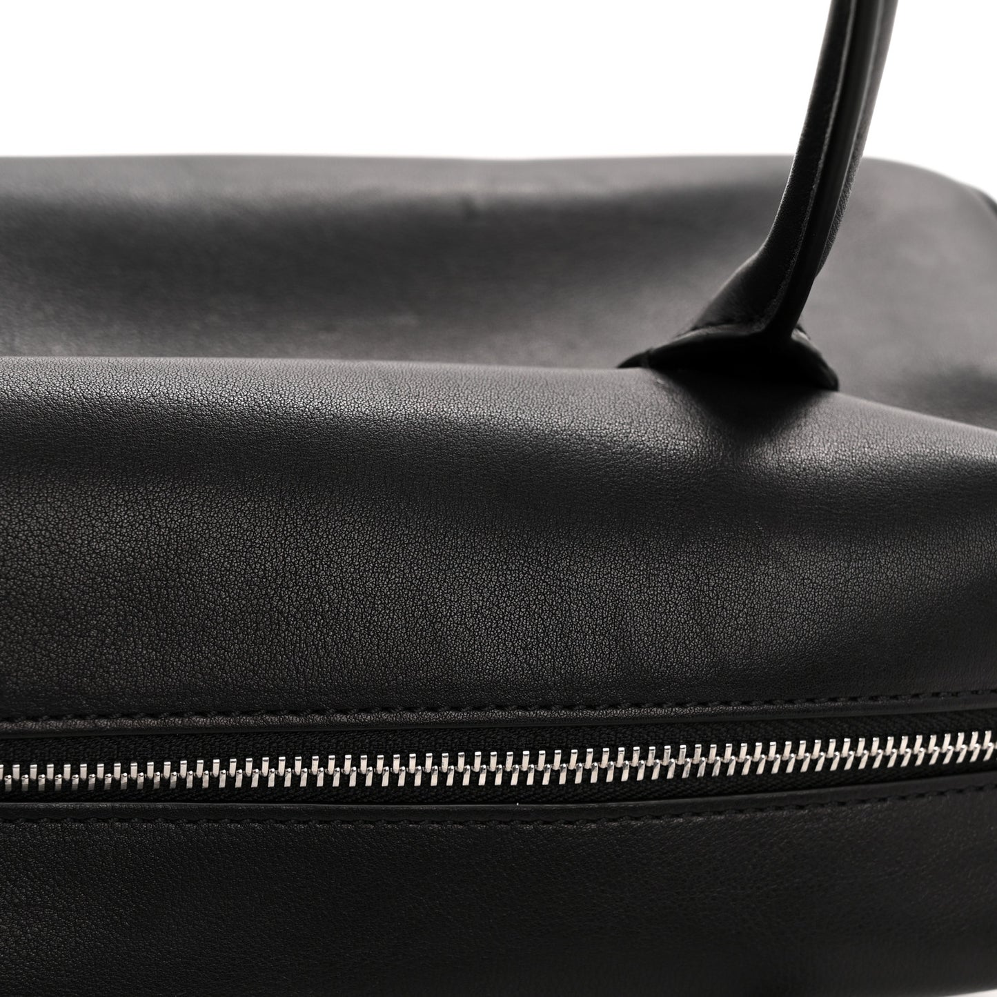 Polished Saddle Calfskin E/W Top Handle Bag Black