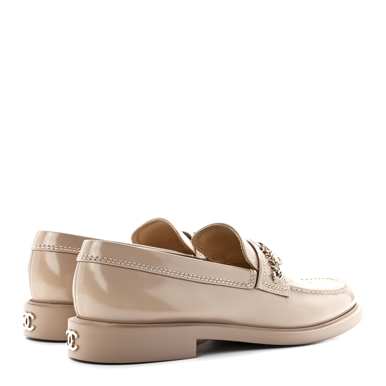 Chanel Shiny Calfskin Logo Loafers 39.5 Light Brown 4 of 9