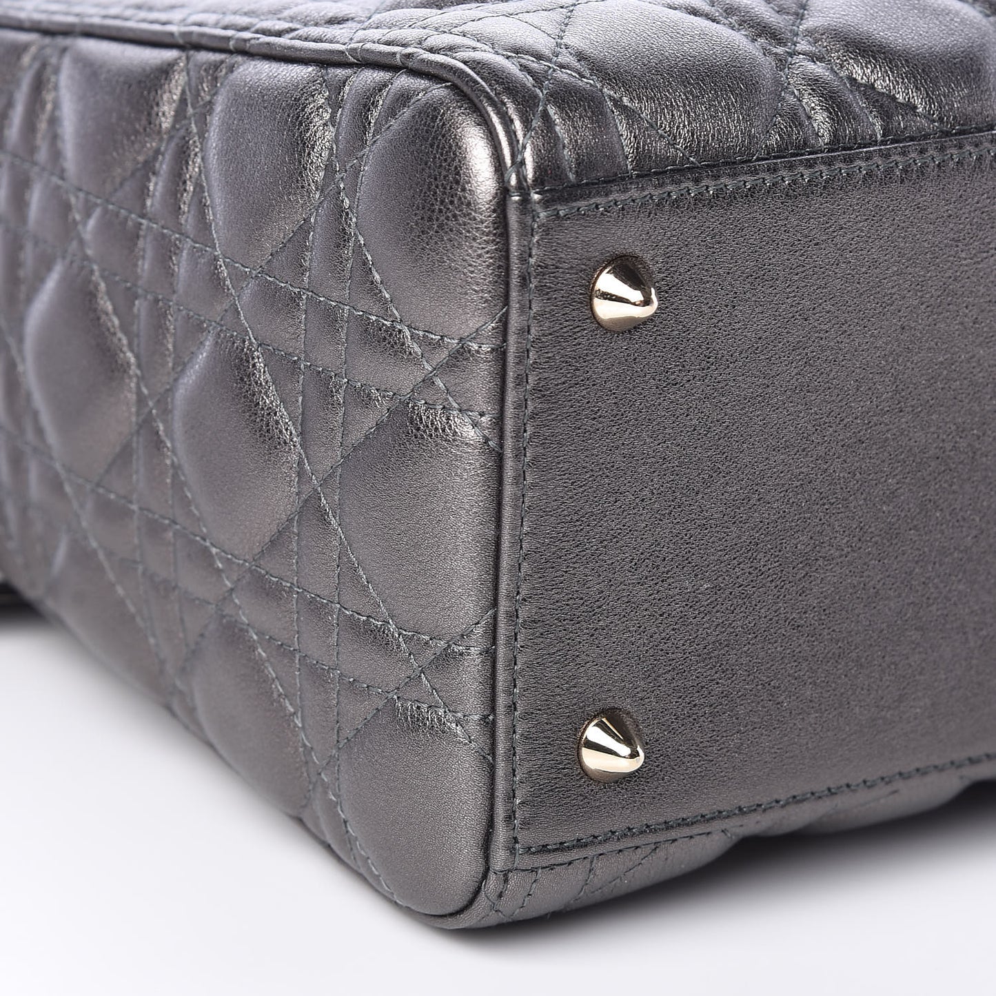 Metallic Lambskin Cannage Medium Lady Dior Gunmetal