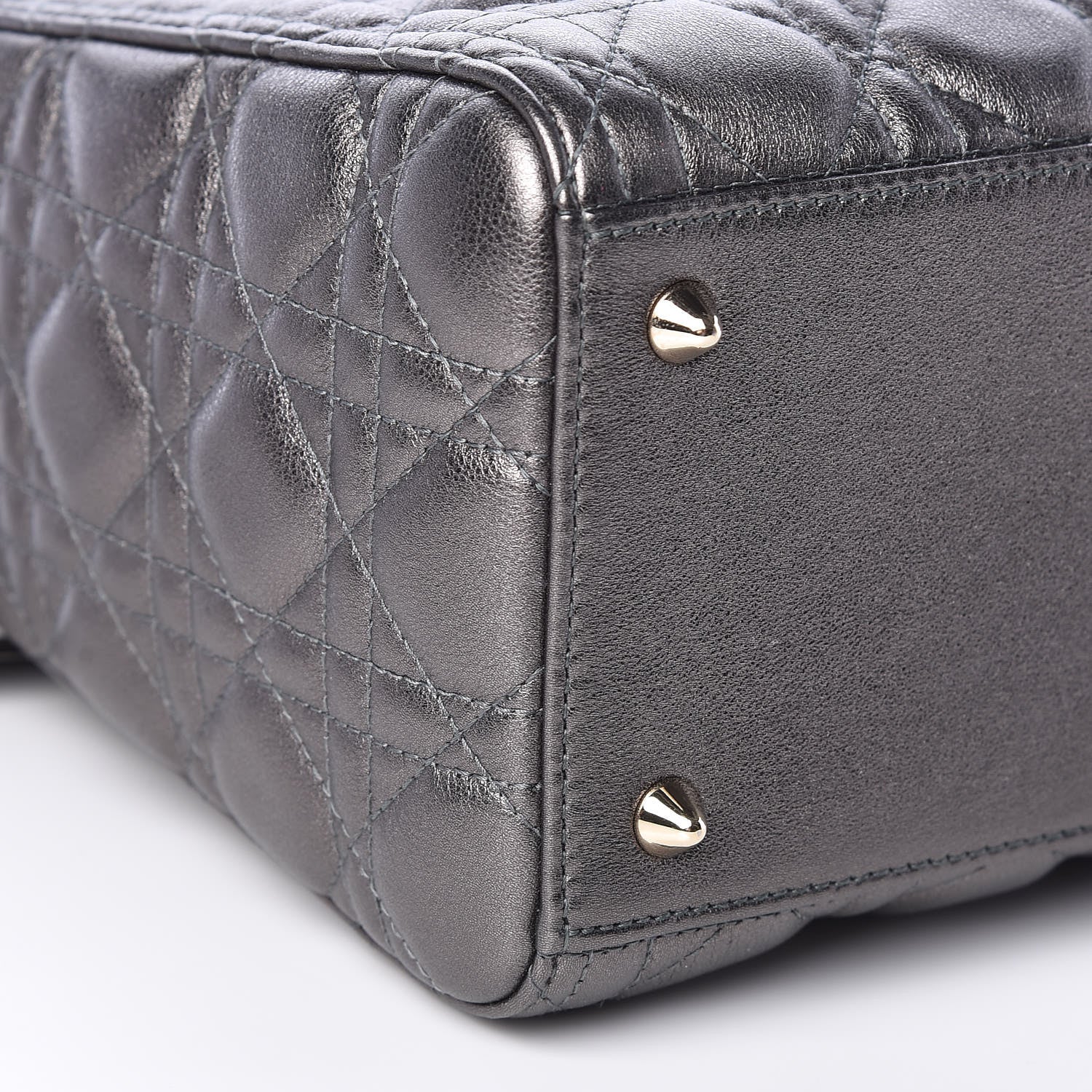 Christian Dior Metallic Lambskin Cannage Medium Lady Dior Gunmetal 8 of 10