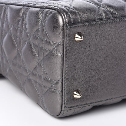 Christian Dior Metallic Lambskin Cannage Medium Lady Dior Gunmetal 8 of 10