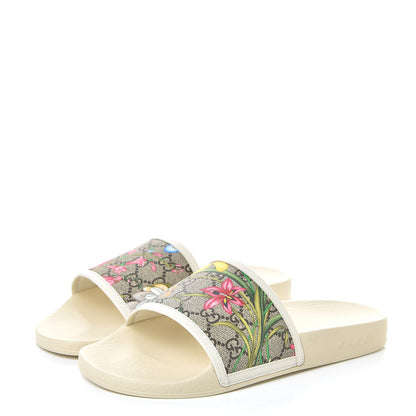 Gucci GG Supreme Monogram Flora Pursuit Slide Sandals 39 White 3 of 9