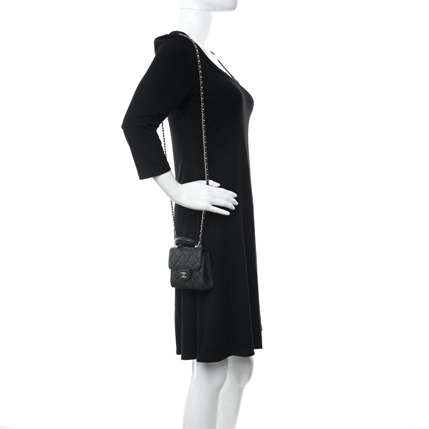Iridescent Lambskin Quilted Top Handle Clutch With Chain Dark Green