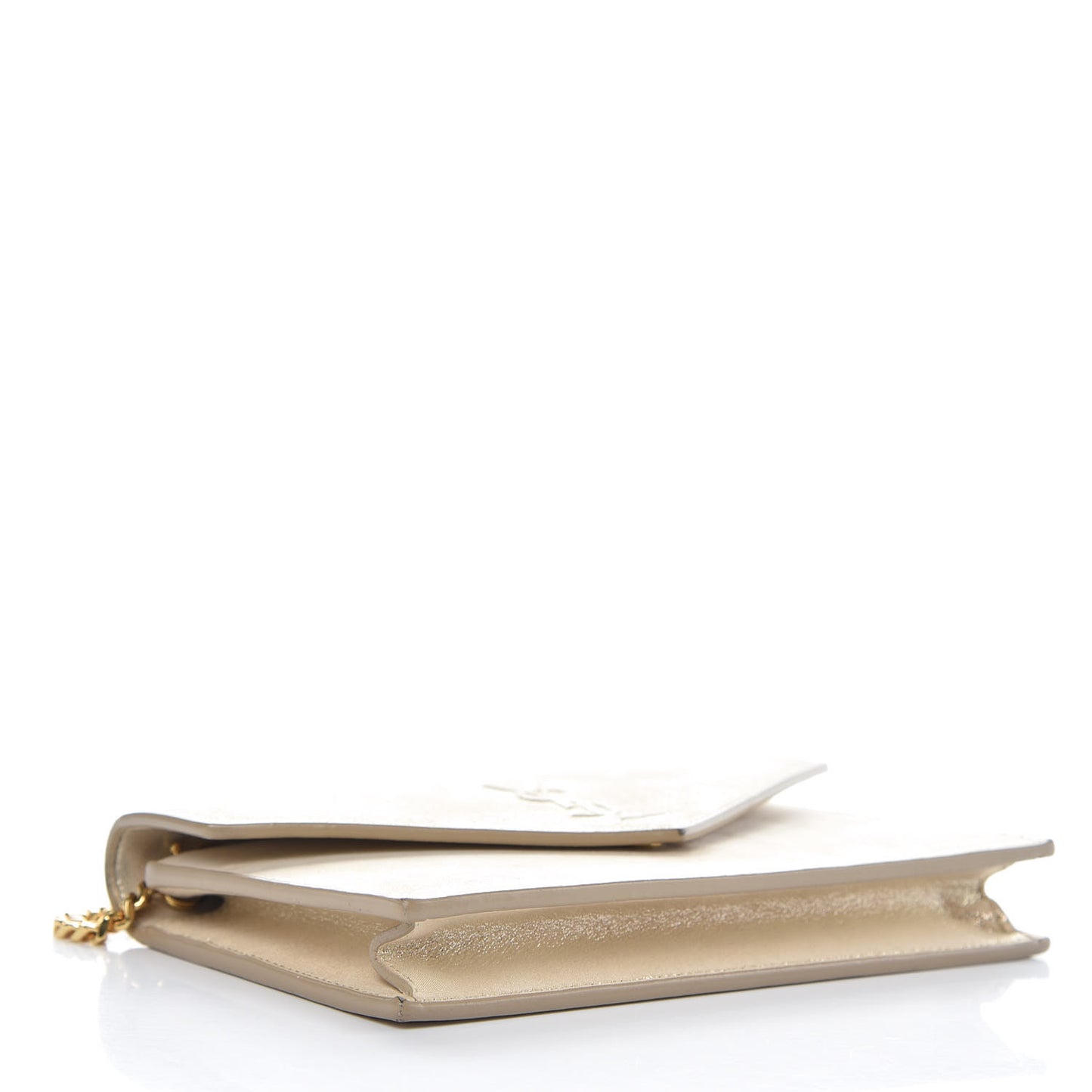 Metallic Fabric Monogram Envelope Chain Wallet Light Gold