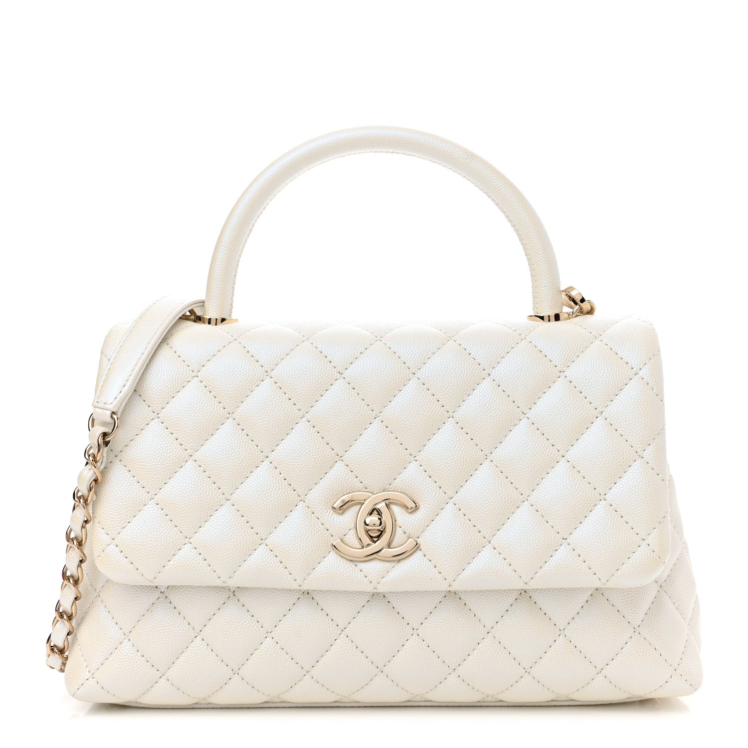 Chanel Iridescent Caviar Quilted Small Coco Handle Flap White 1 of 11