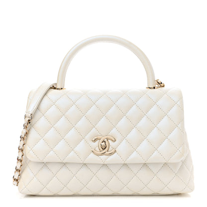 Chanel Iridescent Caviar Quilted Small Coco Handle Flap White 1 of 11