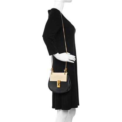 Chloe Grained Calfskin Lambskin Mini Bi-Color Drew Shoulder Bag Black Powder Beige 2 of 11