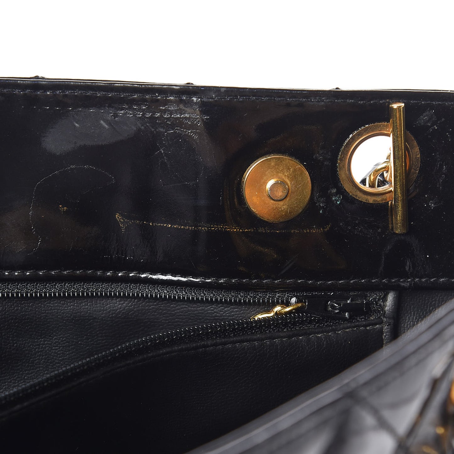 Patent Quilted Shoulder Bag Black