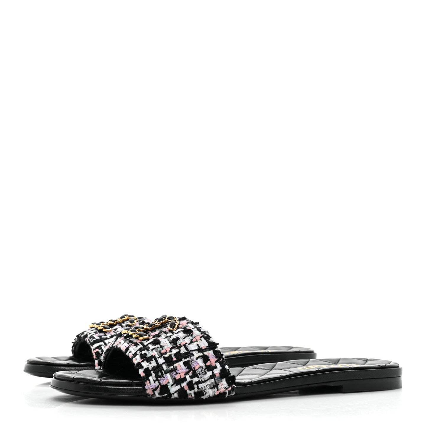 Tweed CC Chain Mule Sandal 39 Multicolor
