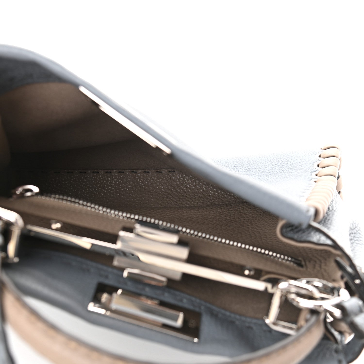 Fendi Cuoio Romano Selleria Vitello Dolce Lace Up Medium Peekaboo Iconic Satchel Nube Corda Tortora 5 of 9