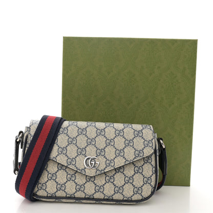 Gucci GG Supreme Monogram Textured Dollar Calfskin Web Mini Ophidia Envelope Shoulder Bag Beige Blue 10 of 10