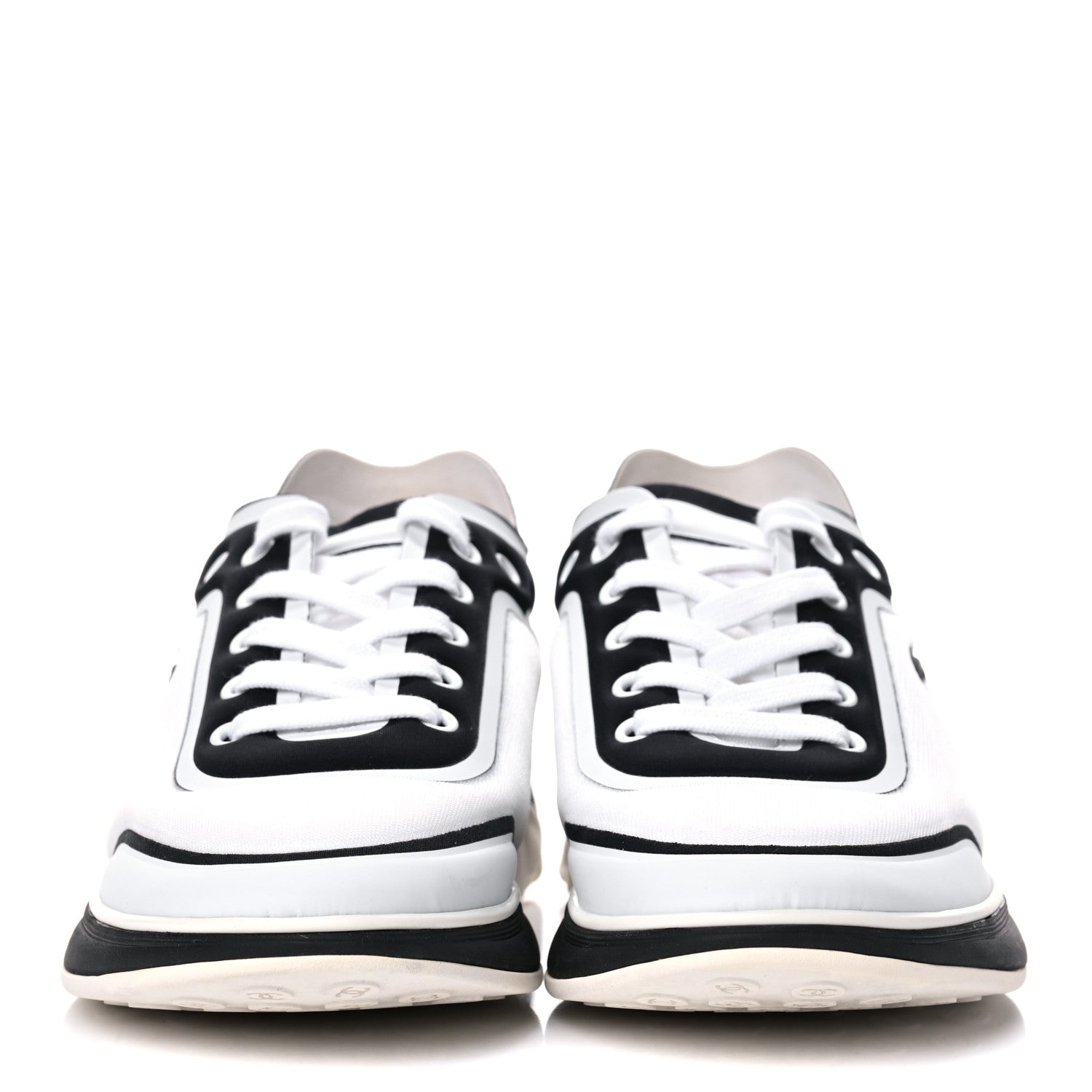 Chanel Lycra Womens CC Sneakers 39.5 White Black 2 of 12