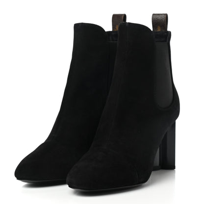 Louis Vuitton Suede Monogram Uniformes Cap Toe Chelsea 80mm Ankle Boots 36.5 Black 3 of 7