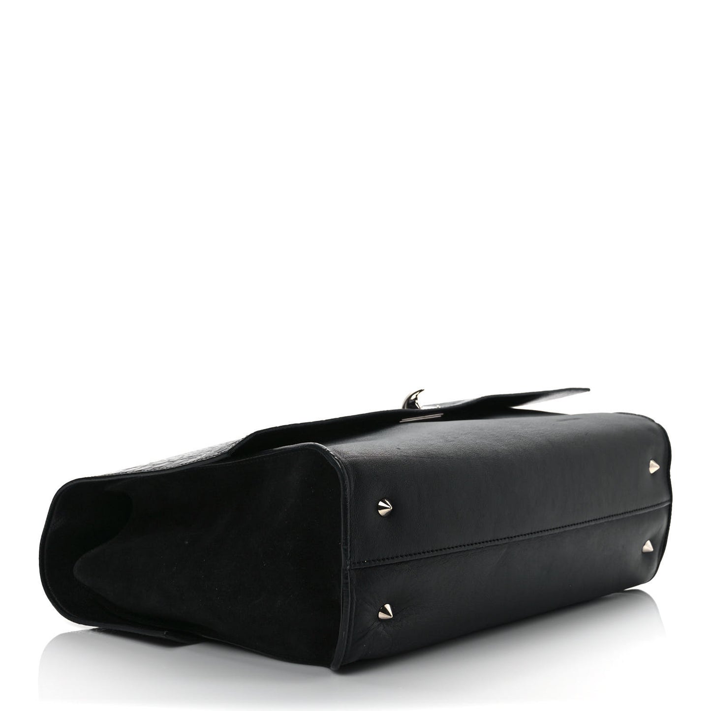 Calfskin Crocodile Embossed Medium Shark Lock Satchel Black