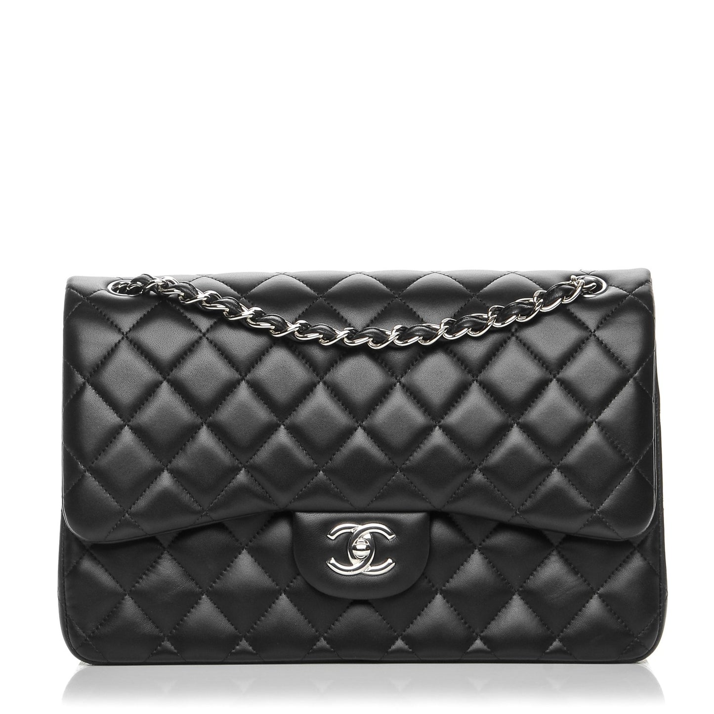 Lambskin Quilted Jumbo Double Flap Black