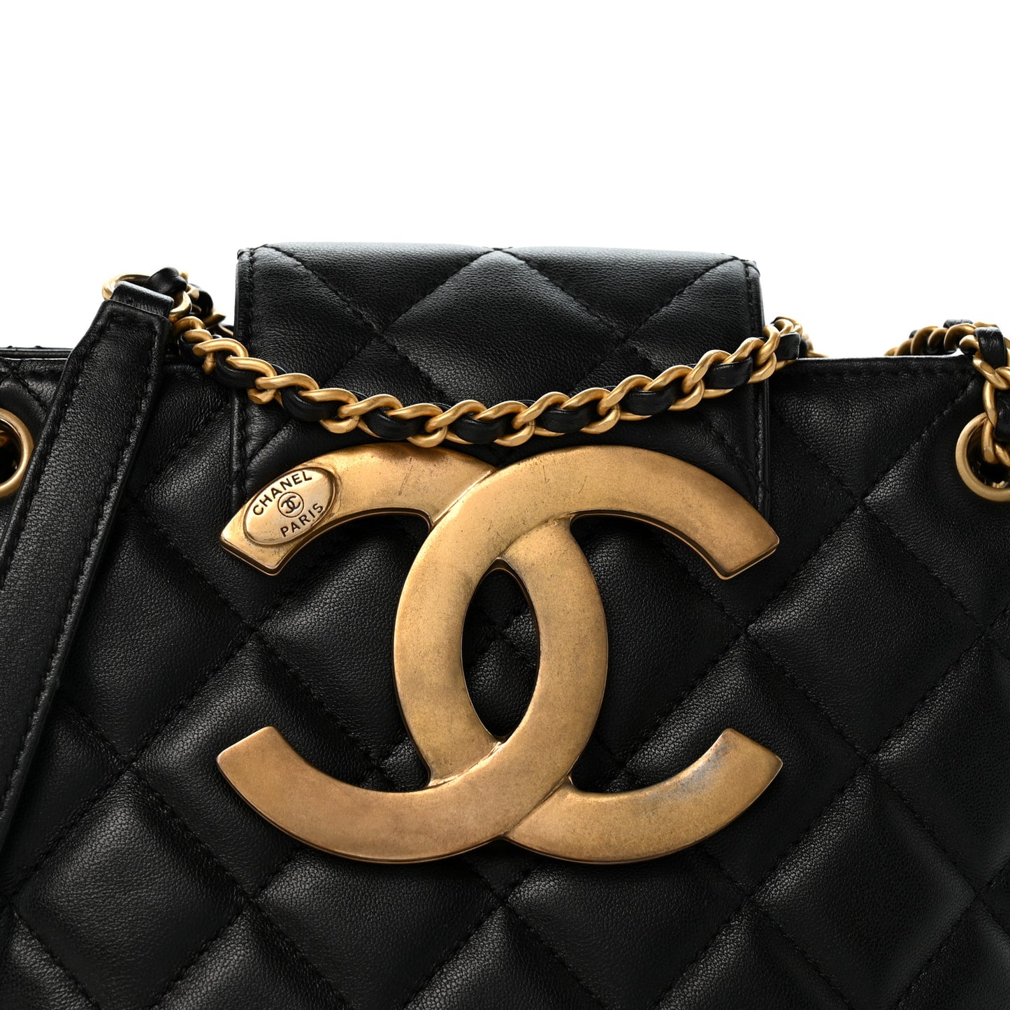 Lambskin Quilted Giant CC Shoulder Bag Black
