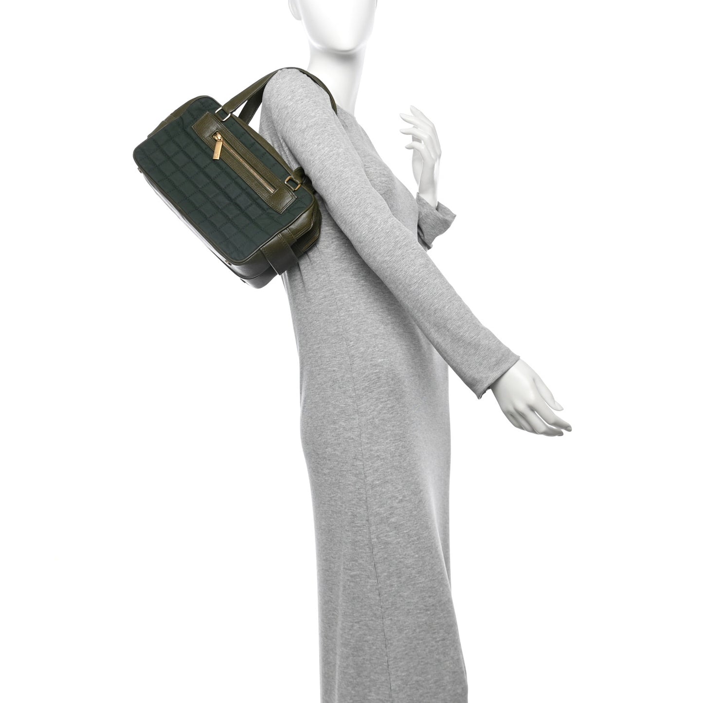 Canvas Calfskin Quilted Chocolate Bar Shoulder Bag Green