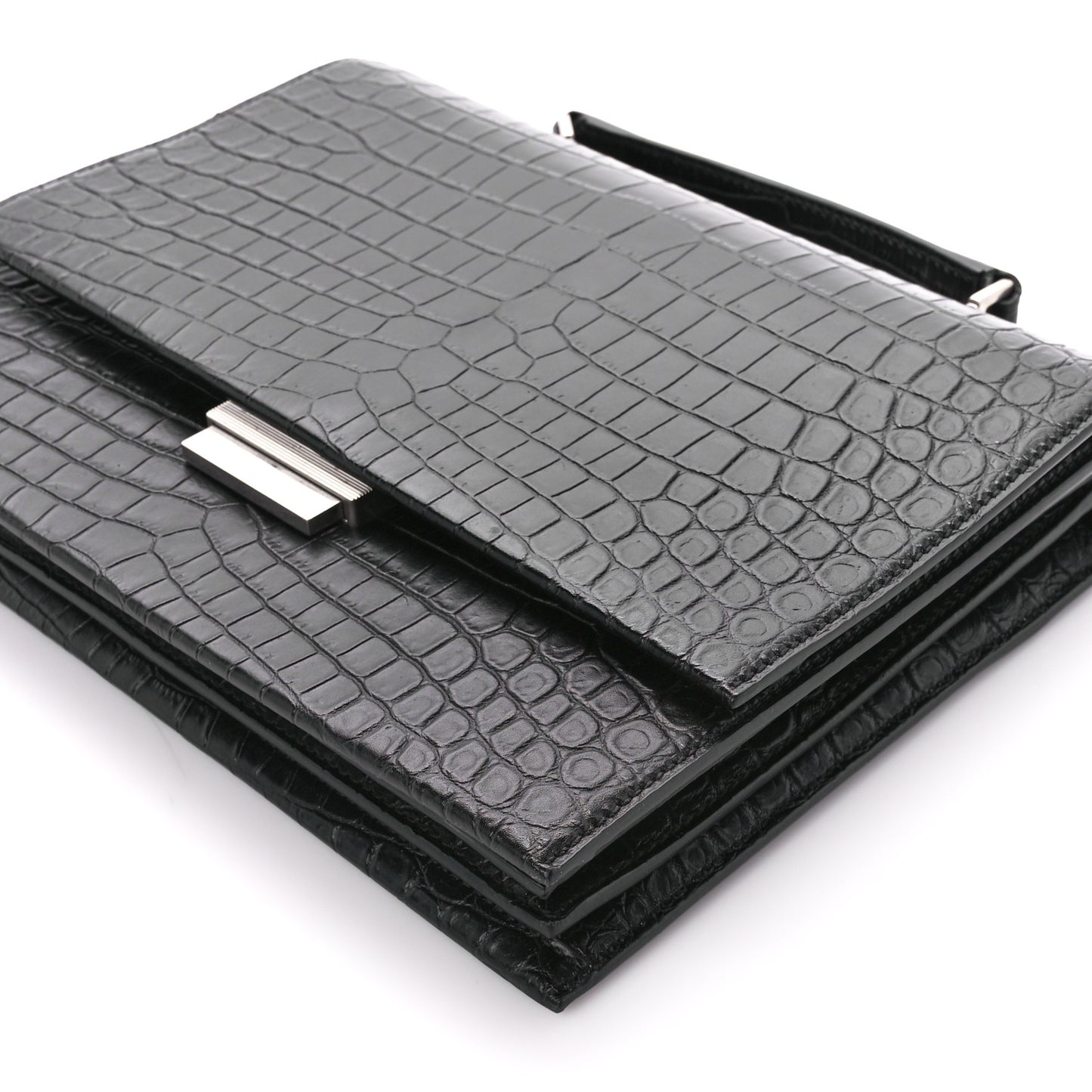 Calfskin Crocodile Embossed Medium Babylone Black