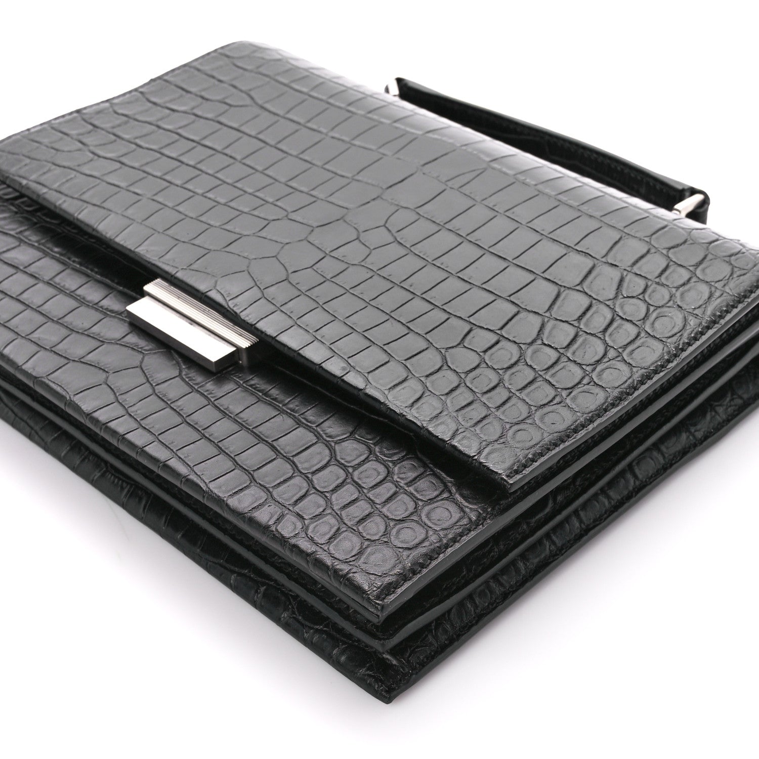 Saint Laurent Calfskin Crocodile Embossed Medium Babylone Black 12 of 12