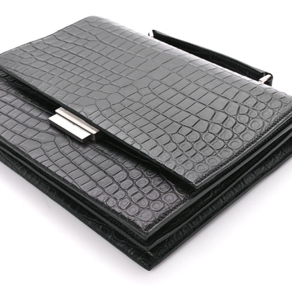 Saint Laurent Calfskin Crocodile Embossed Medium Babylone Black 12 of 12