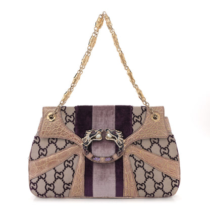 Gucci Velvet Monogram Crocodile Tom Ford Jeweled Dragon Shoulder Bag Purple 1 of 11