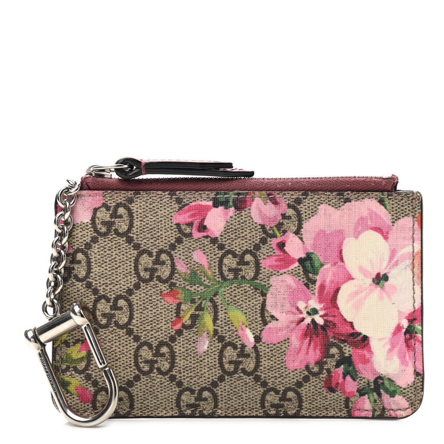 Gucci GG Supreme Monogram Blooms Key Ring Coin Case Beige Multicolor Dry Rose 1 of 8