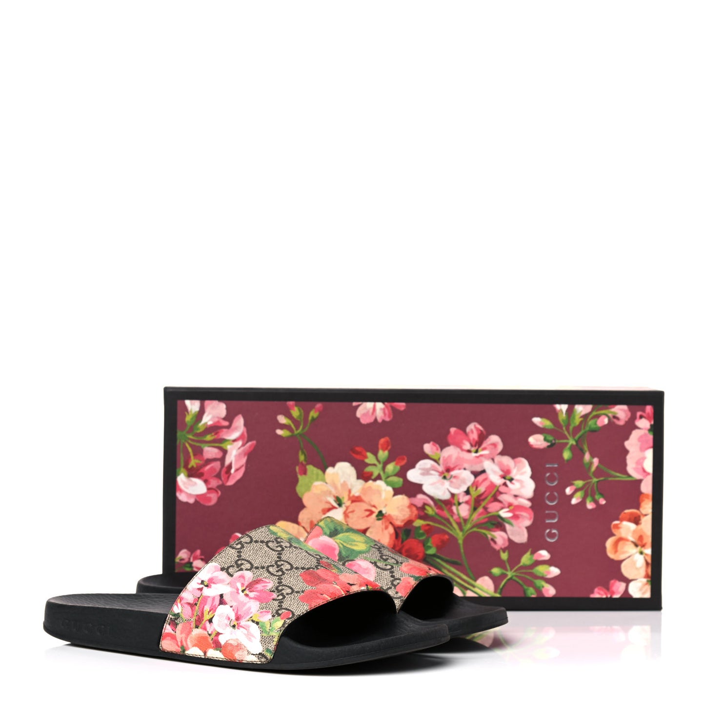 GG Supreme Monogram Blooms Slide Sandals 37 Beige Multicolor