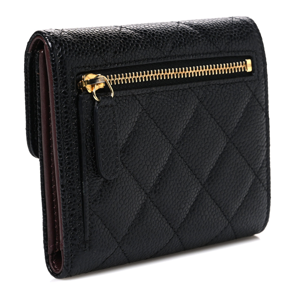 Caviar Quilted Compact Flap Wallet Black