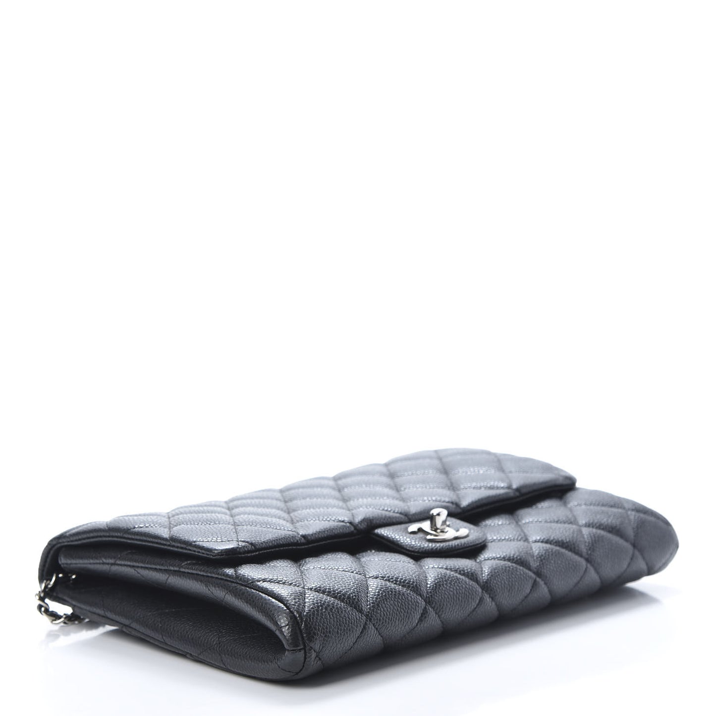 Caviar Quilted Clutch With Chain Flap Black