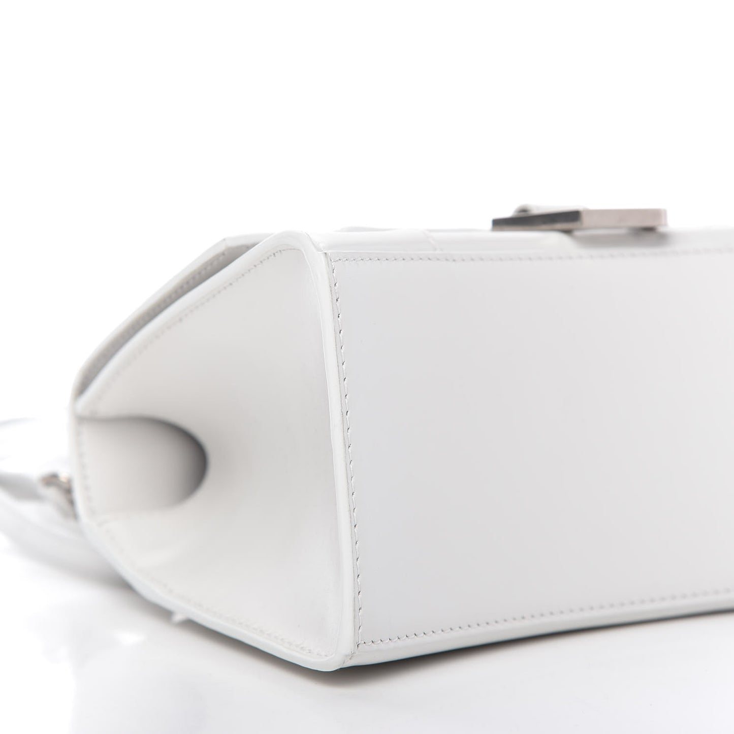 Shiny Box Calfskin Small Hourglass Top Handle Bag White