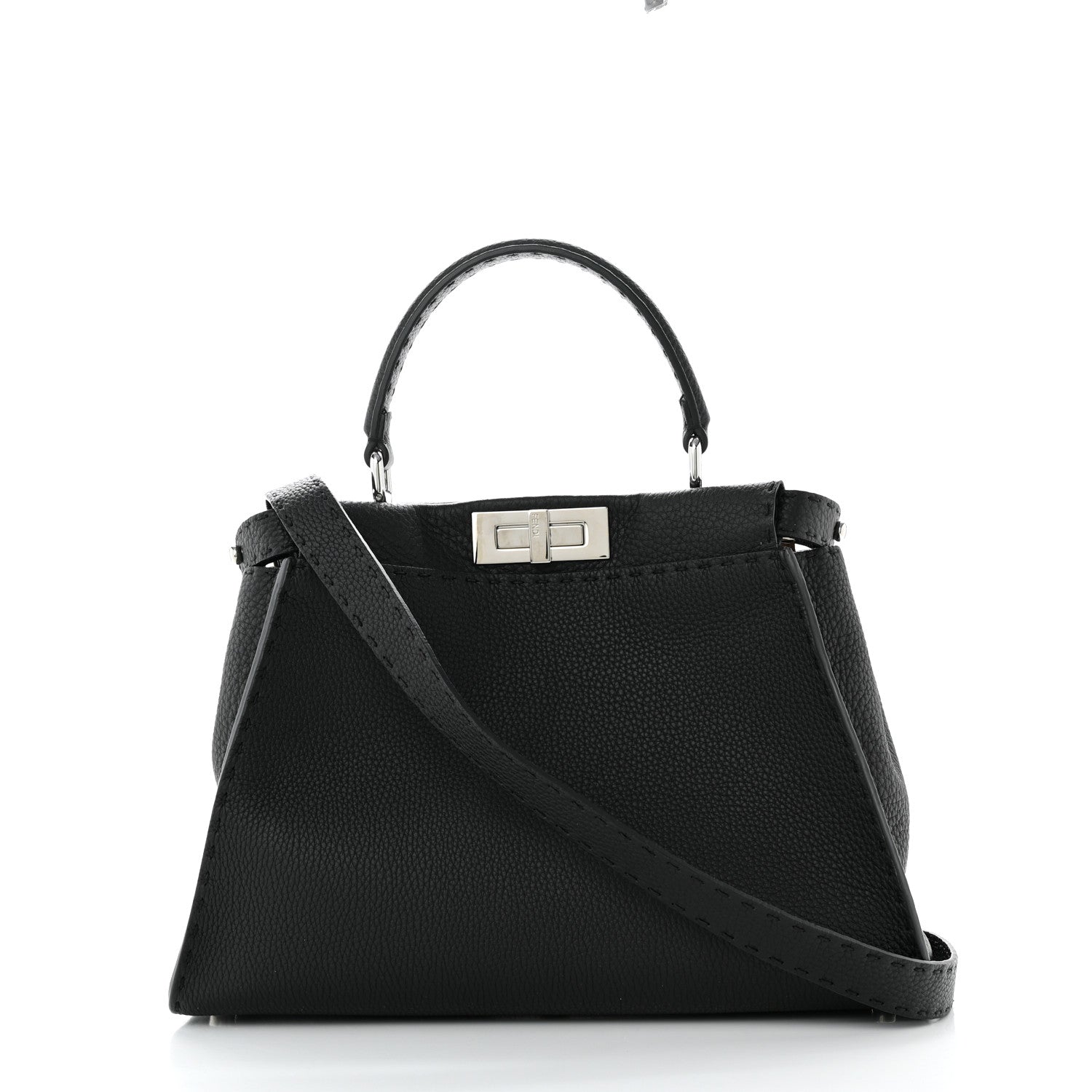 Fendi Cuoio Romano Selleria Bi-Color Medium Peekaboo Iconic Satchel Black Mou 1 of 10