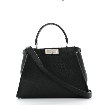 Fendi Cuoio Romano Selleria Bi-Color Medium Peekaboo Iconic Satchel Black Mou 1 of 10