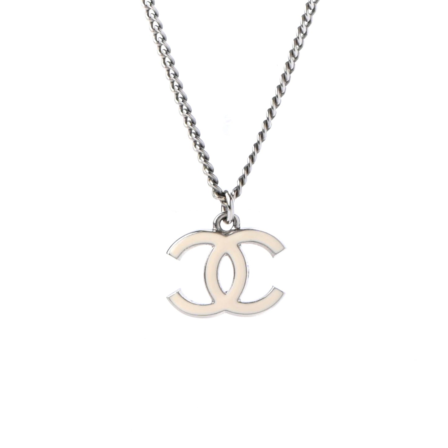 Enamel CC Necklace Silver White
