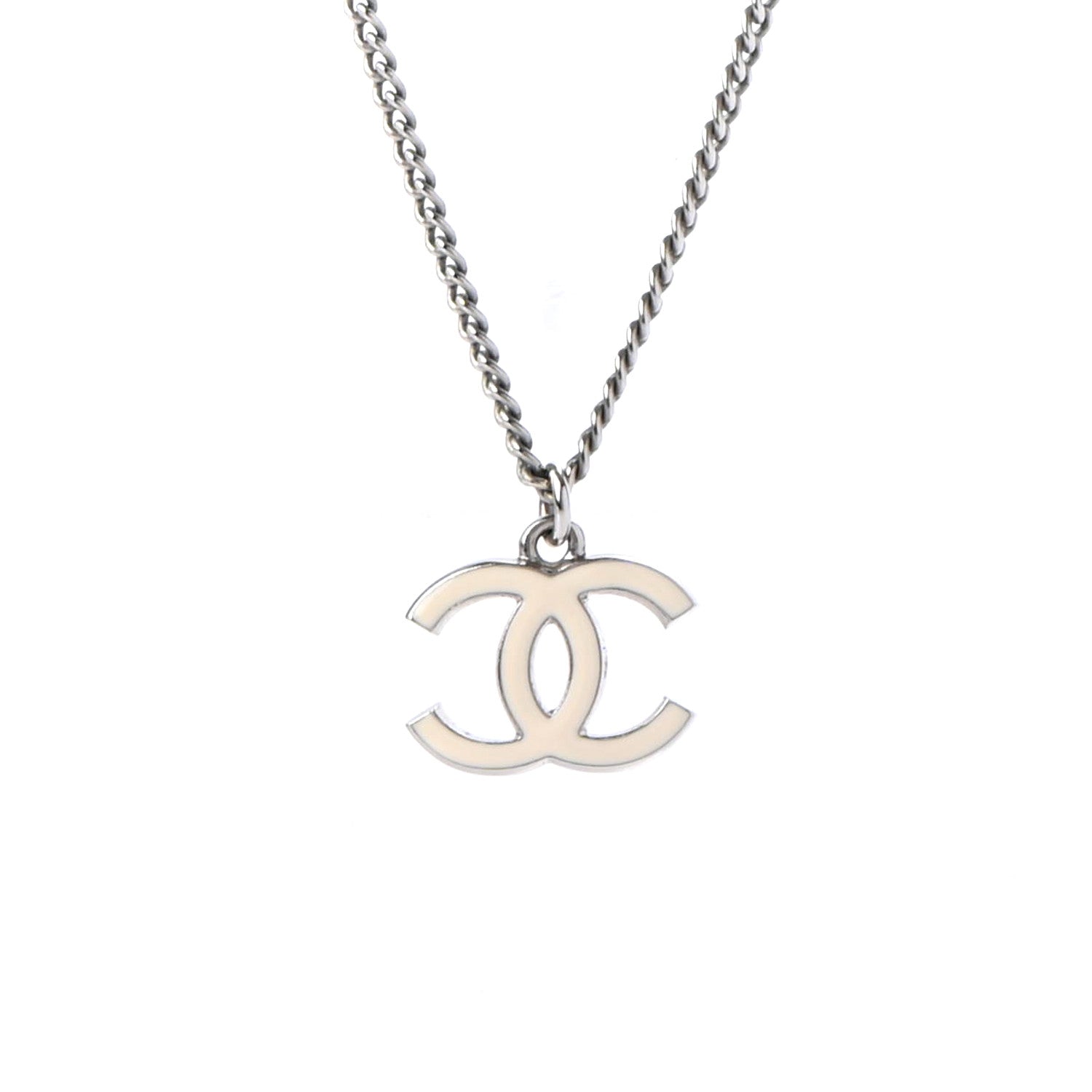 Chanel Enamel CC Necklace Silver White 4 of 5