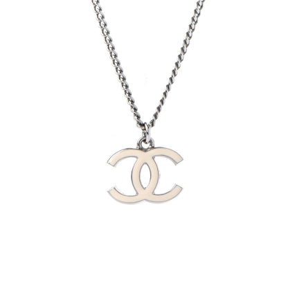 Chanel Enamel CC Necklace Silver White 4 of 5