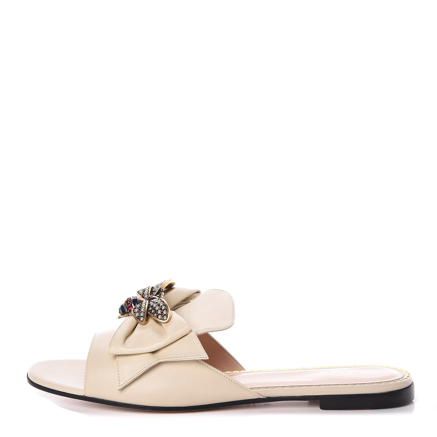 Nappa Queen Margaret Flat Slide Sandals 41 Vintage White