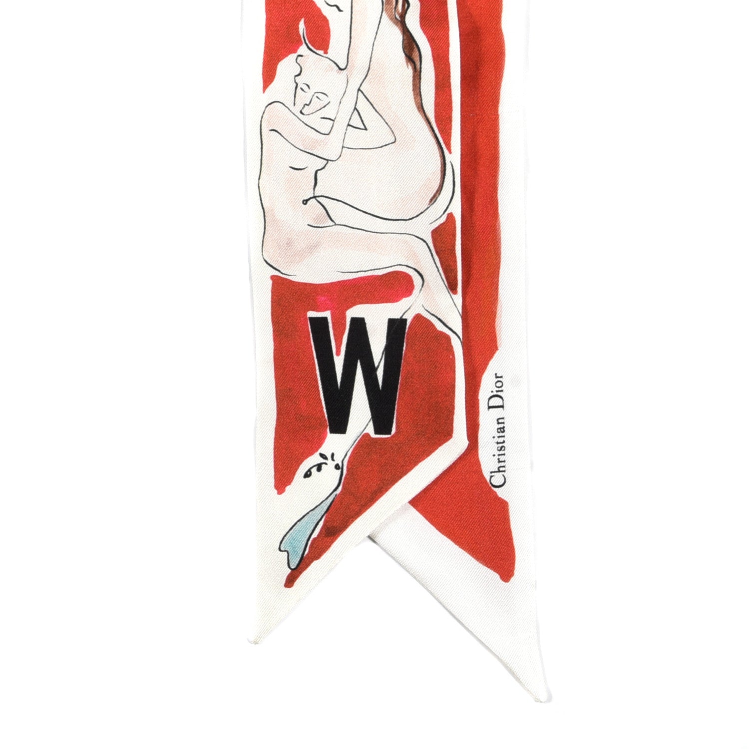 Christian Dior Silk ABCDior Mitzah "W" Scarf Red Off White 2 of 4